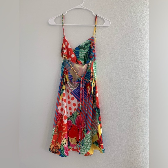 Funky Patchwork Satin Mini Dress - Picture 6 of 10